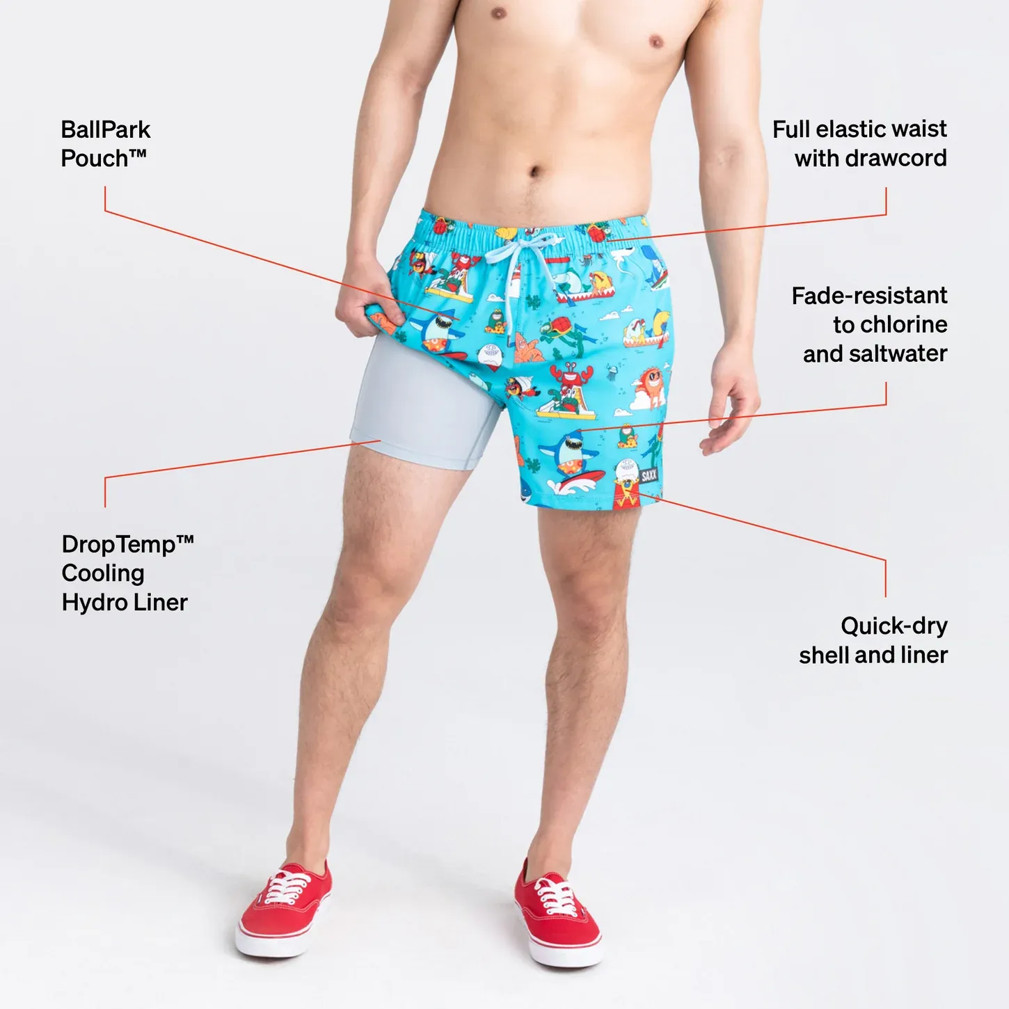 Saxx Mens Oh Buoy Stretch Volley 5" Swim Short - Water Whirled