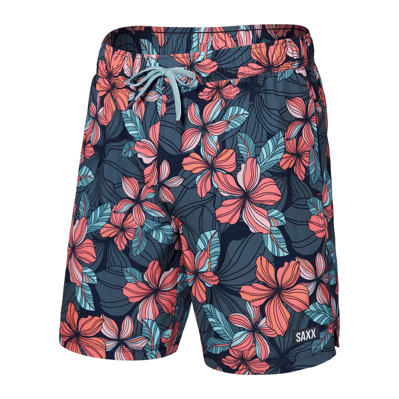 Saxx Mens Oh Buoy Stretch Volley 7" Swim Short - Deep Jungle - Maritime
