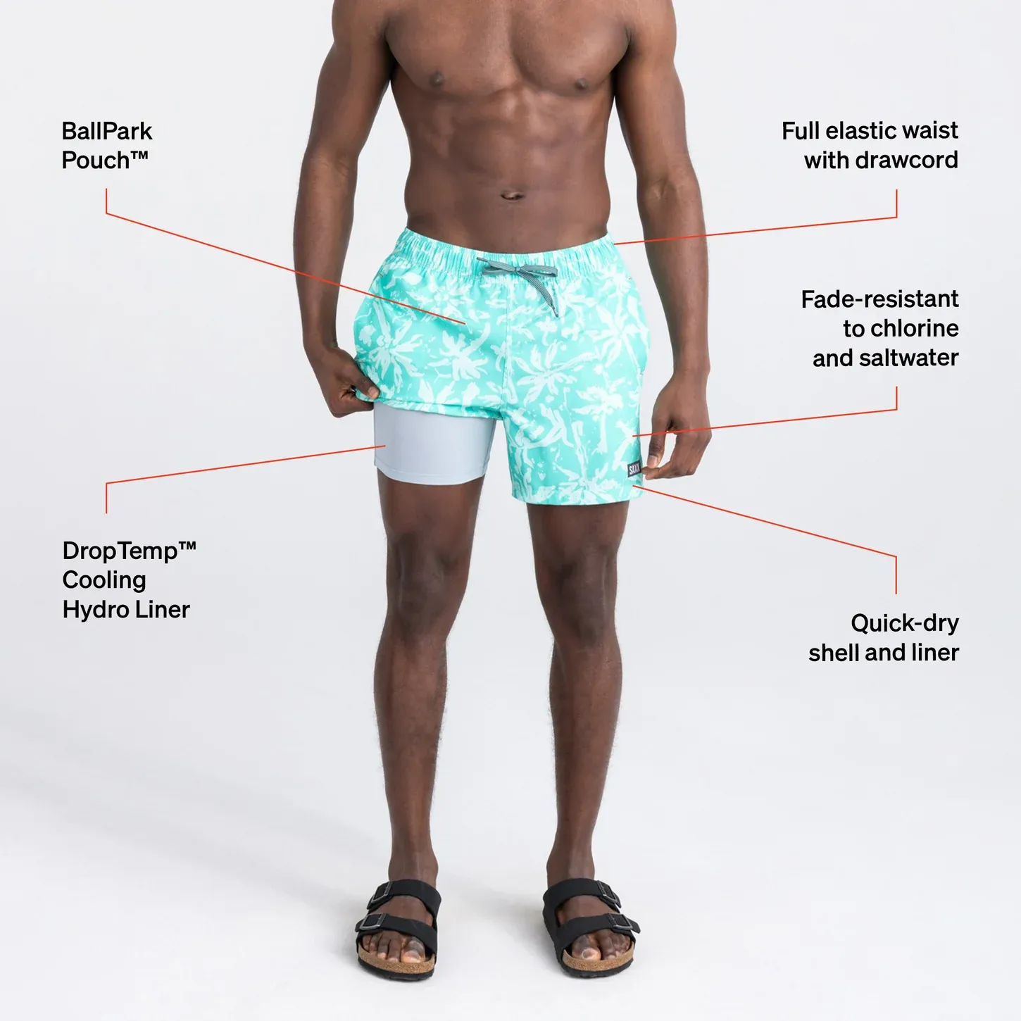 Saxx Mens Oh Buoy Stretch Volley 7" Swim Short - Splash Palms