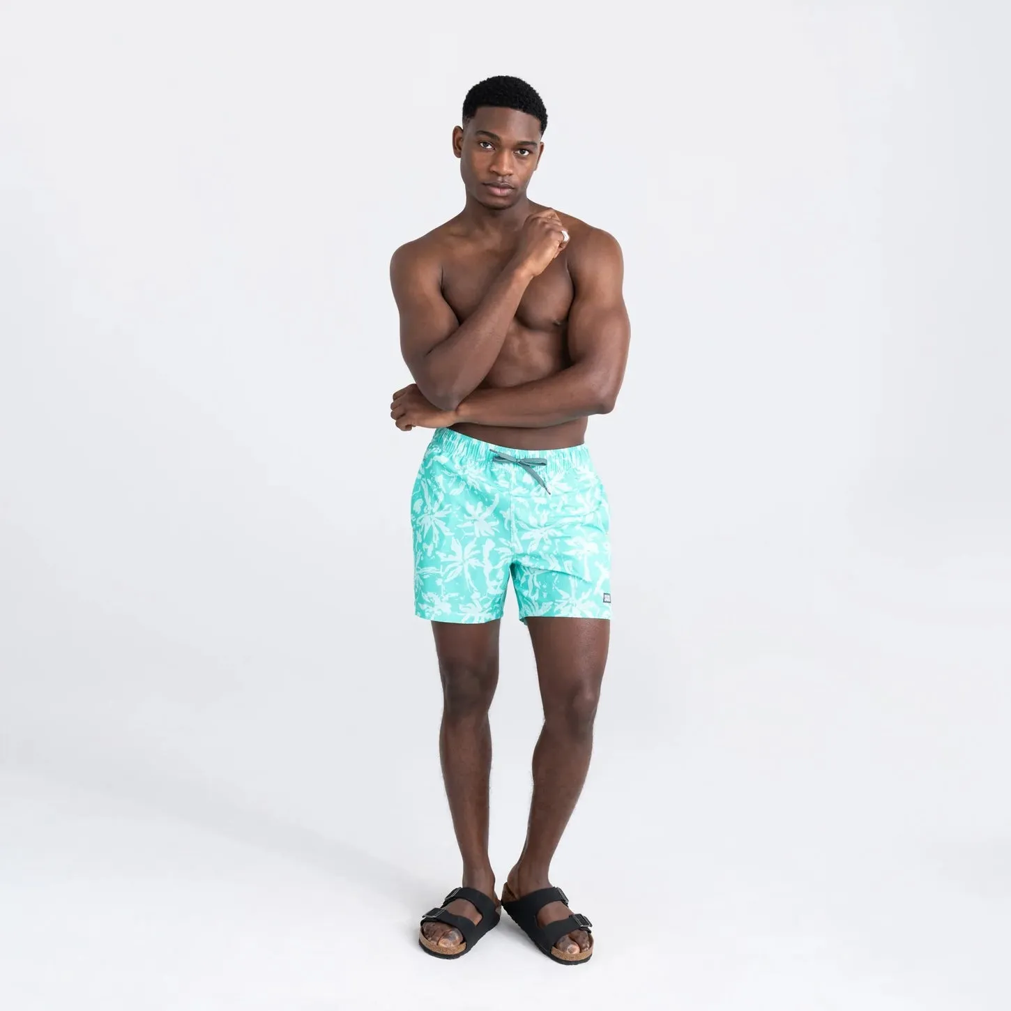 Saxx Mens Oh Buoy Stretch Volley 7" Swim Short - Splash Palms