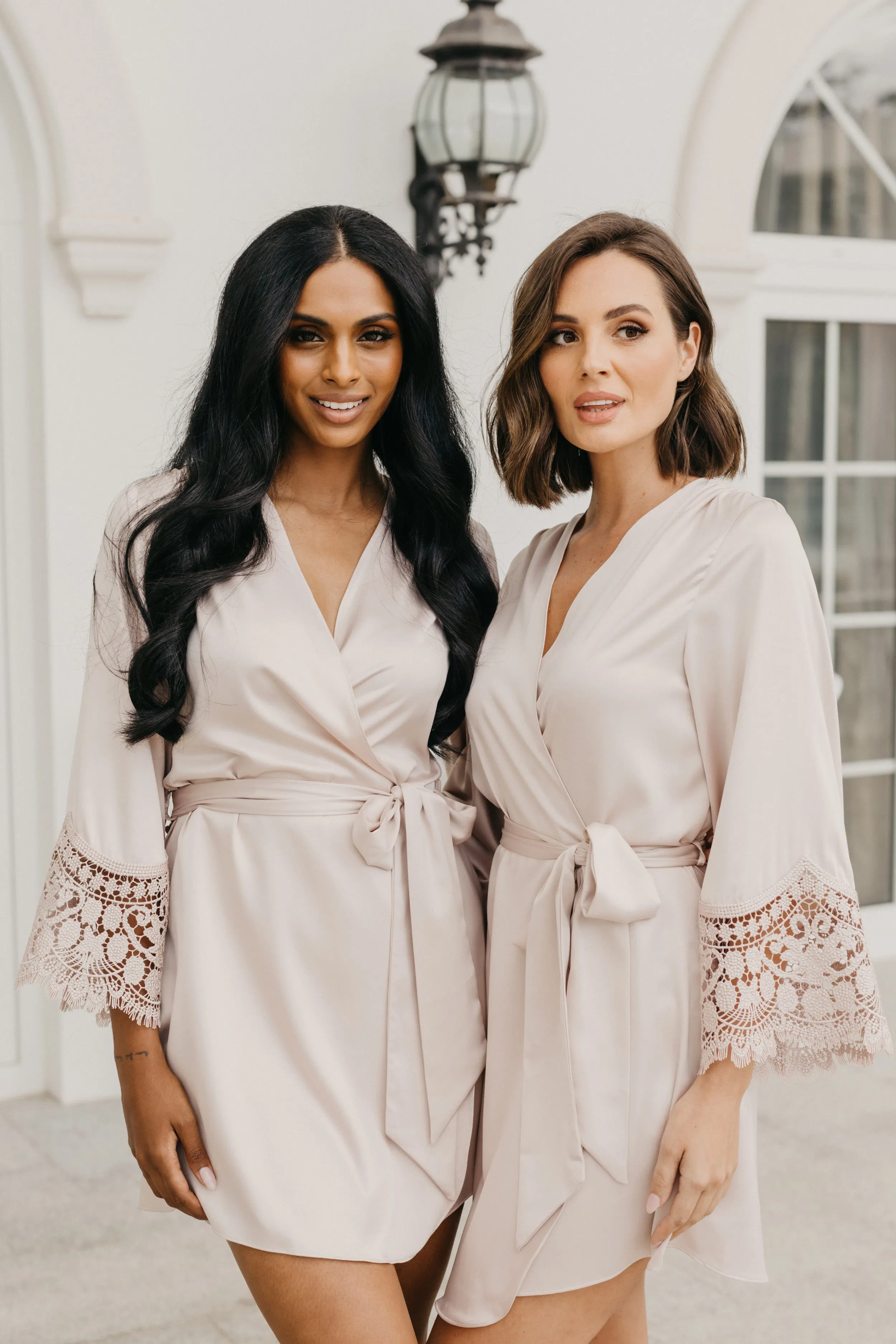Scarlett Petal Hem Lace Trim Satin Robe
