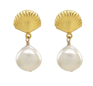 Sea Lustre Scallop Shell Pearl Stud