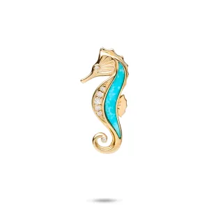 Sealife Seahorse Turquoise Pendant in Gold with Diamonds - 27mm