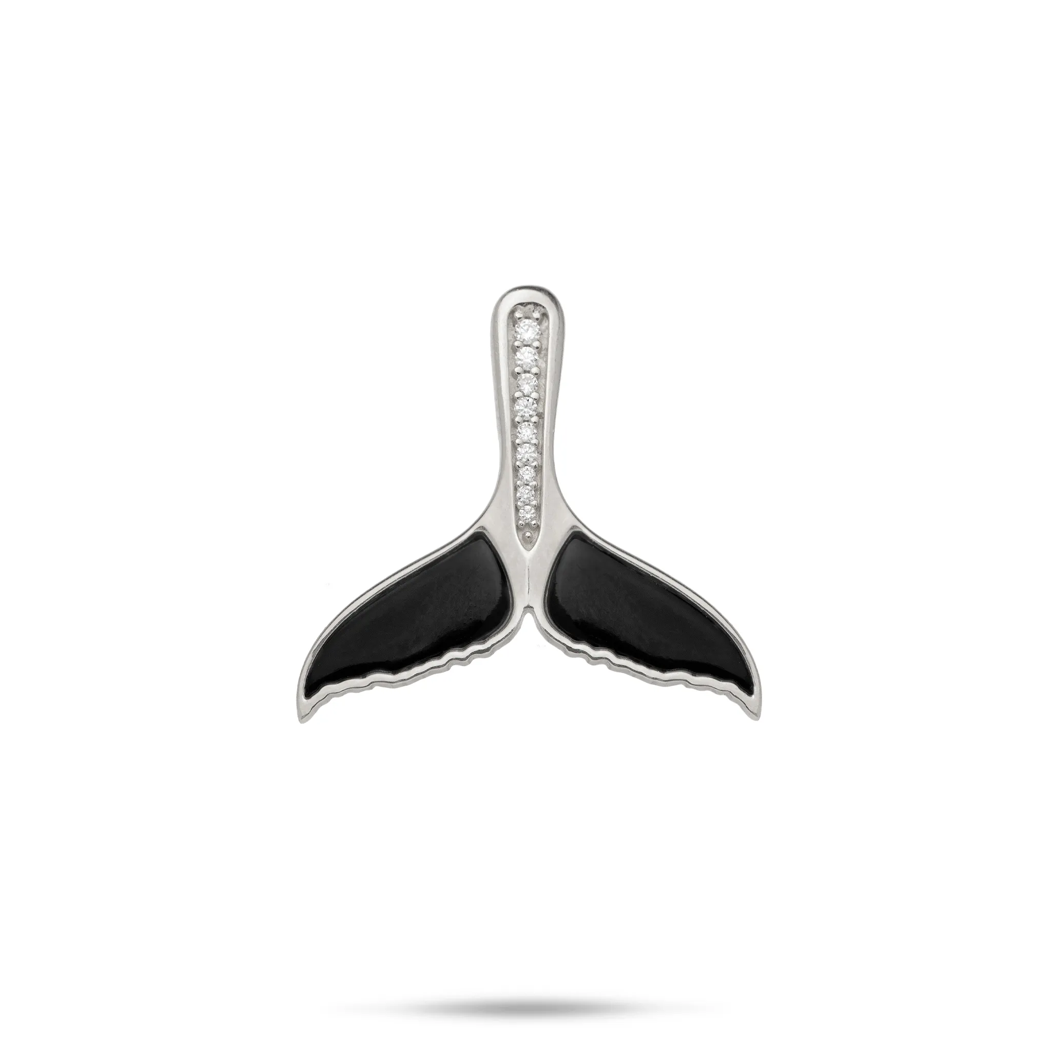 Sealife Whale Tail Black Coral Pendant in White Gold with Diamonds - 22mm
