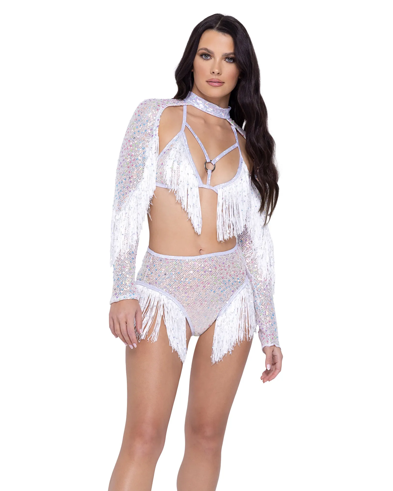 Sequin Fishnet Shrug - White 6222