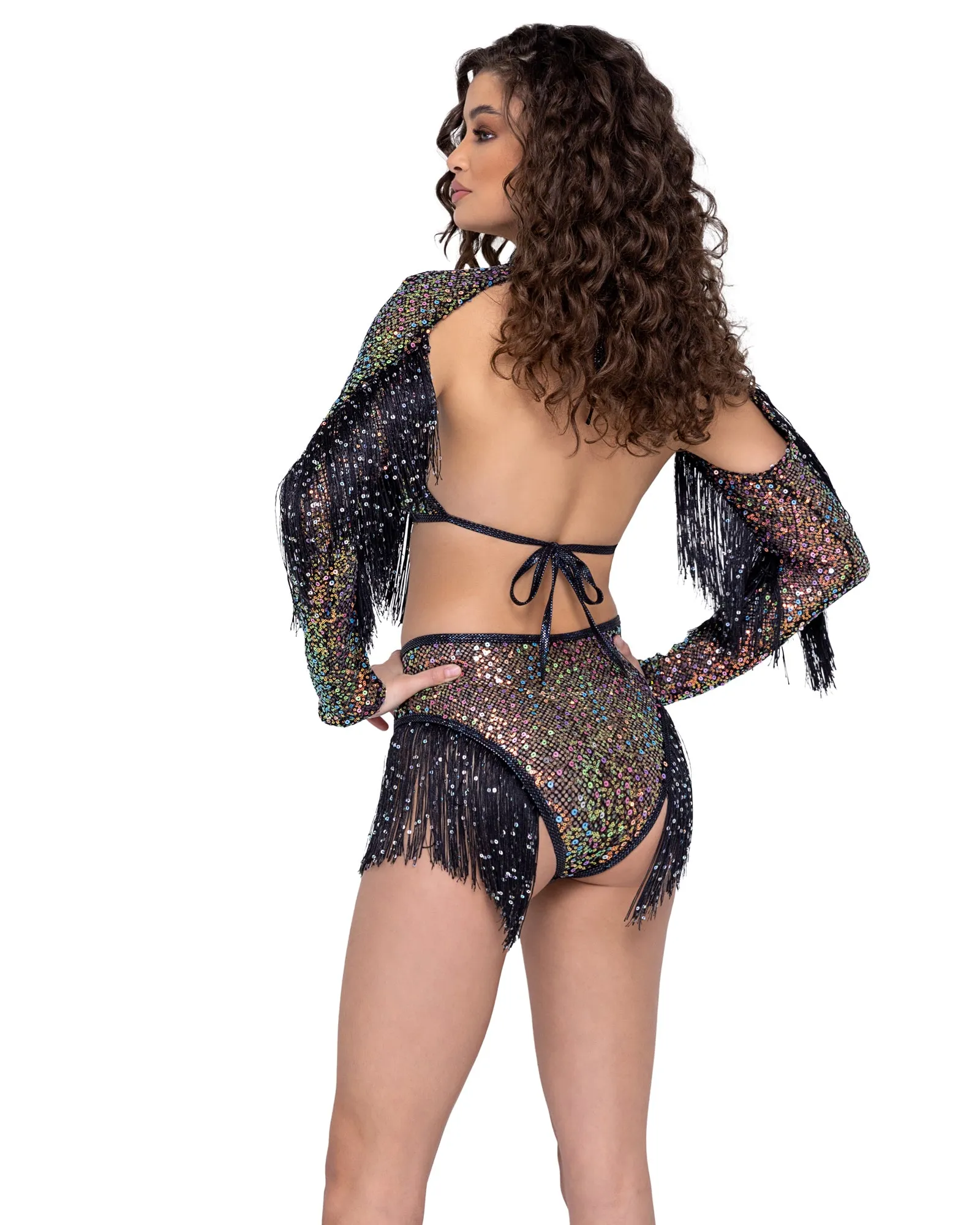 Sequin Fishnet Shrug - White 6222