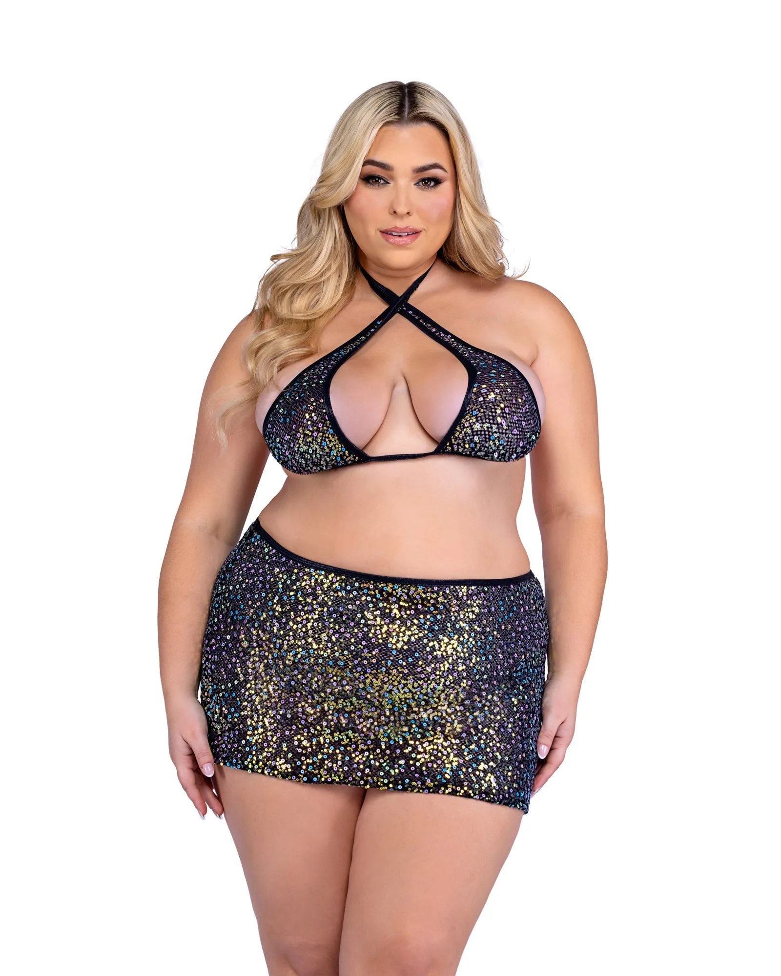 Sequin Fishnet Skirt - White 6434