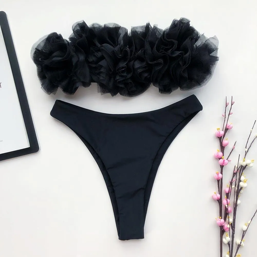Sexy Lace Ruffle Bikini Set