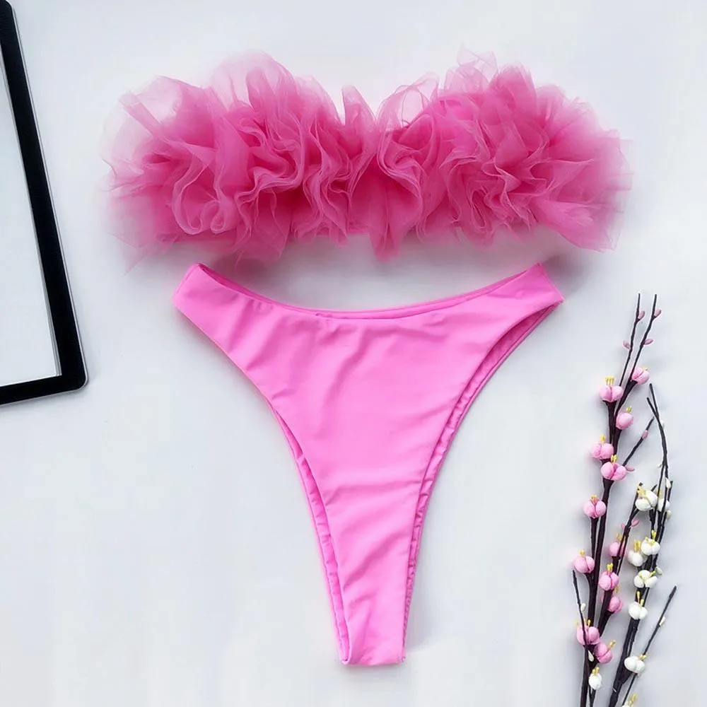 Sexy Lace Ruffle Bikini Set