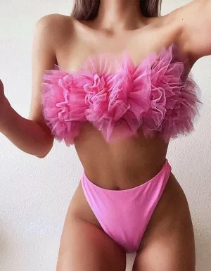 Sexy Lace Ruffle Bikini Set