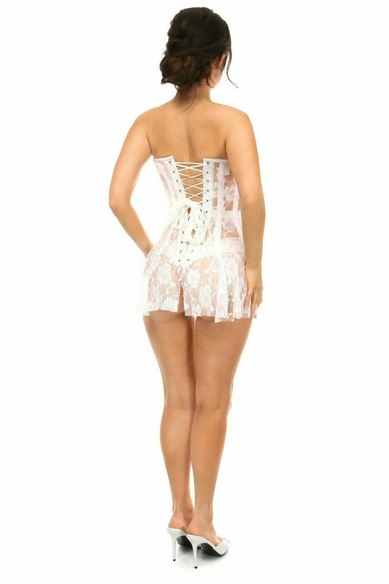 Sexy White Sheer Lace Corset Dress
