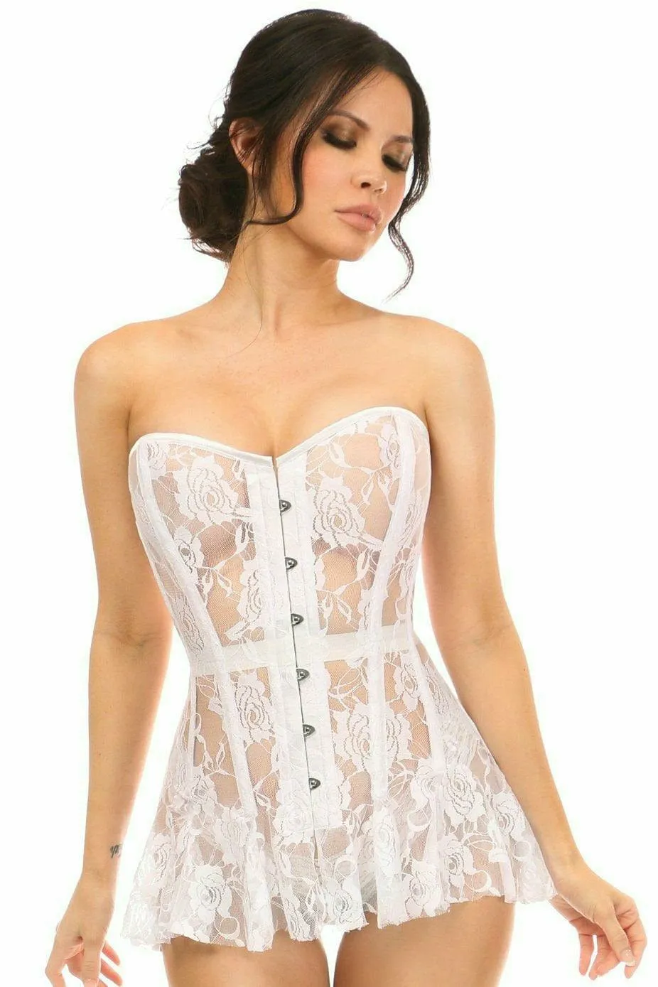 Sexy White Sheer Lace Corset Dress