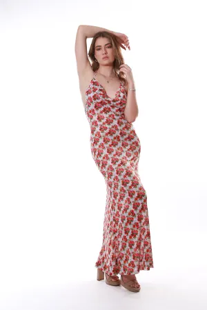 Sheer Mesh cowl neck dress- Red floral
