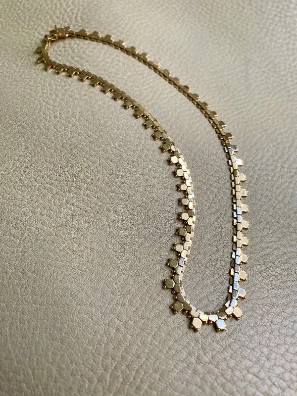 Shimmering 24g Gold necklace - Hexagon link solid 18k gold - Italian vintage