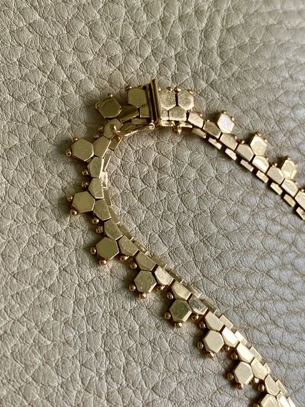 Shimmering 24g Gold necklace - Hexagon link solid 18k gold - Italian vintage
