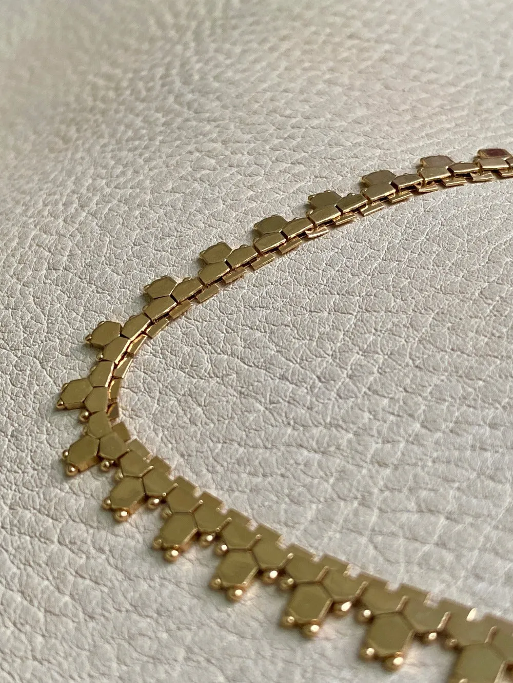 Shimmering 24g Gold necklace - Hexagon link solid 18k gold - Italian vintage