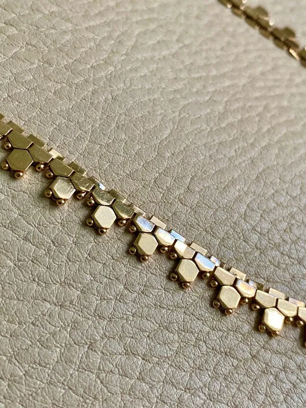 Shimmering 24g Gold necklace - Hexagon link solid 18k gold - Italian vintage