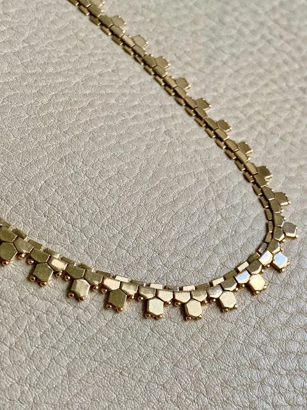 Shimmering 24g Gold necklace - Hexagon link solid 18k gold - Italian vintage