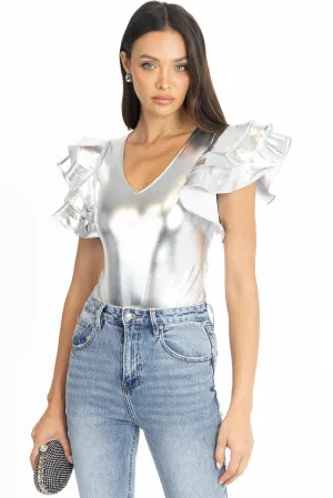 SILVER RUFFLE BODYSUIT