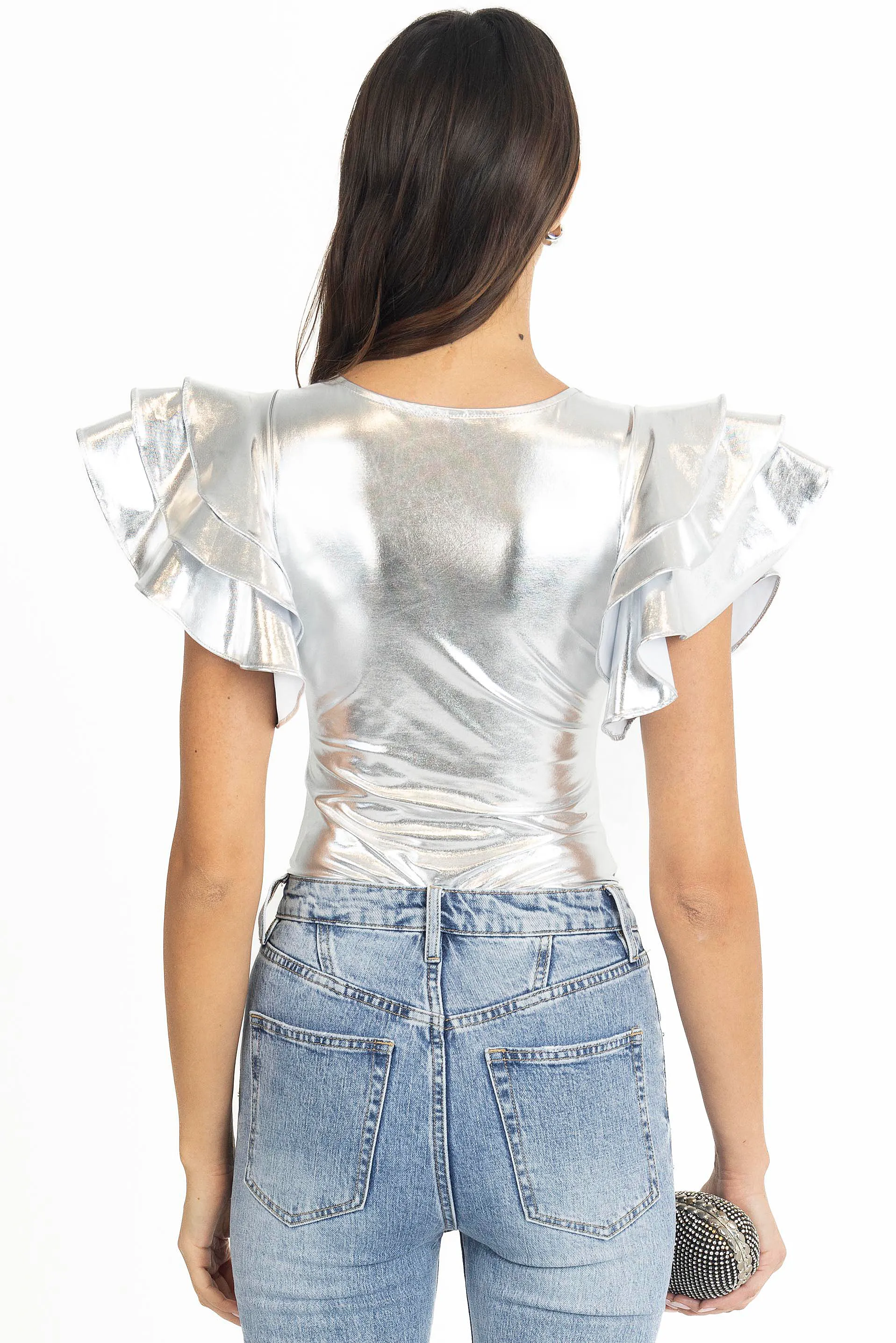 SILVER RUFFLE BODYSUIT