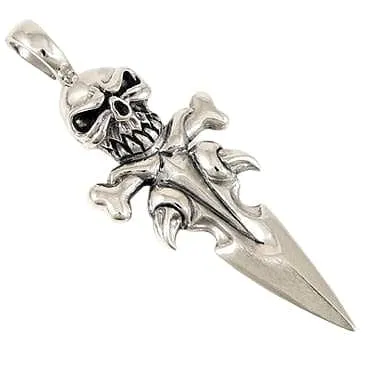 Skull Bone Dagger 925 Sterling Silver Men's Pendant