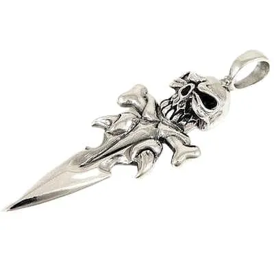 Skull Bone Dagger 925 Sterling Silver Men's Pendant