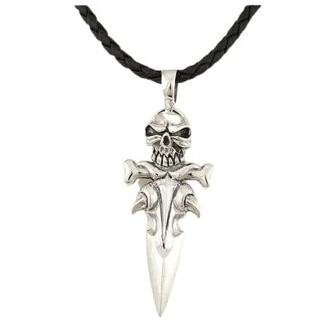 Skull Bone Dagger 925 Sterling Silver Men's Pendant