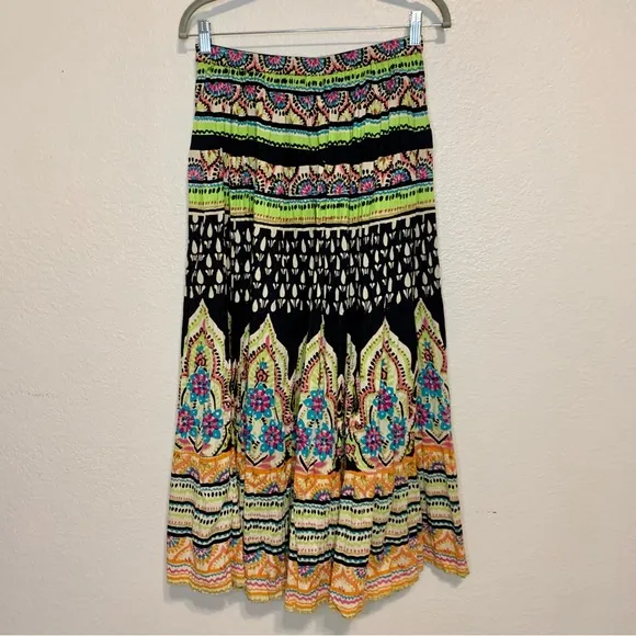Soft Surroundings Boho Festival Maxi Skirt Embellished Beaded Multicolored XS