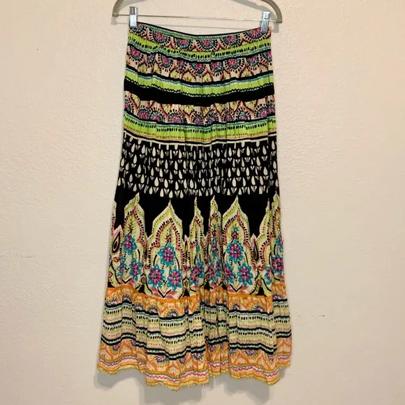 Soft Surroundings Boho Festival Maxi Skirt Embellished Beaded Multicolored XS