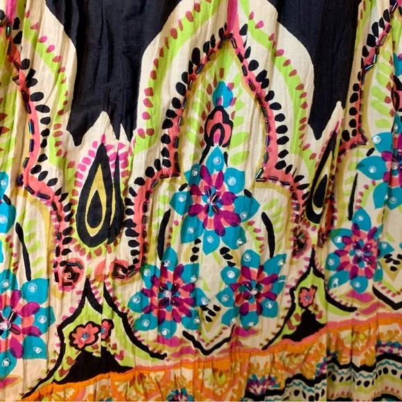 Soft Surroundings Boho Festival Maxi Skirt Embellished Beaded Multicolored XS