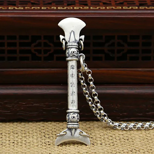 Solid 990 Sterling Silver Pendant Lunar Tooth Spade Weaponry Jewelry