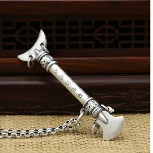 Solid 990 Sterling Silver Pendant Lunar Tooth Spade Weaponry Jewelry
