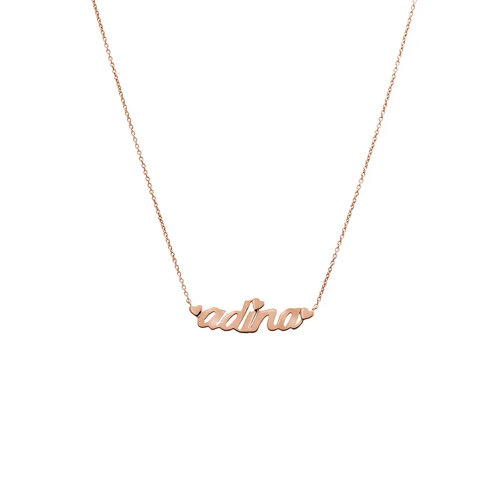 Solid Heart Accented Nameplate Necklace 14K
