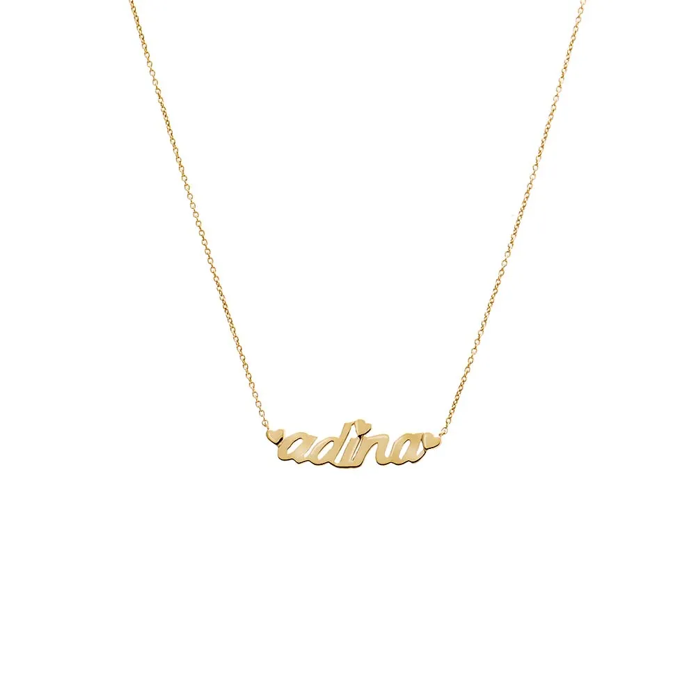 Solid Heart Accented Nameplate Necklace 14K