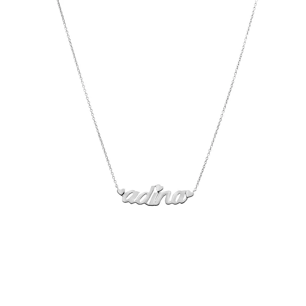 Solid Heart Accented Nameplate Necklace 14K