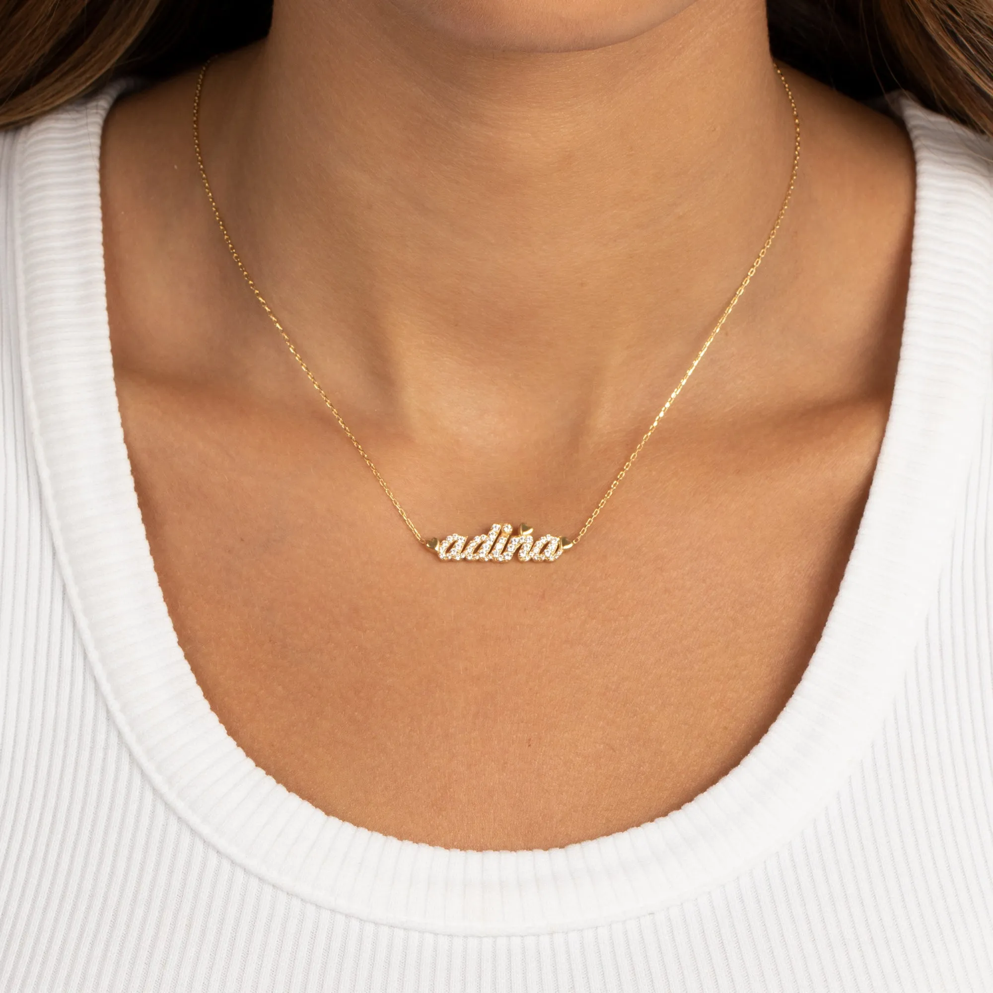Solid Heart Accented Nameplate Necklace 14K