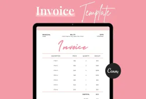 Spanish Pink Invoice Canva Template Printable and Editable
