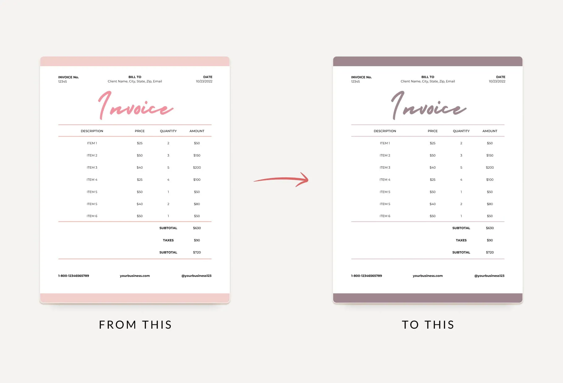 Spanish Pink Invoice Canva Template Printable and Editable