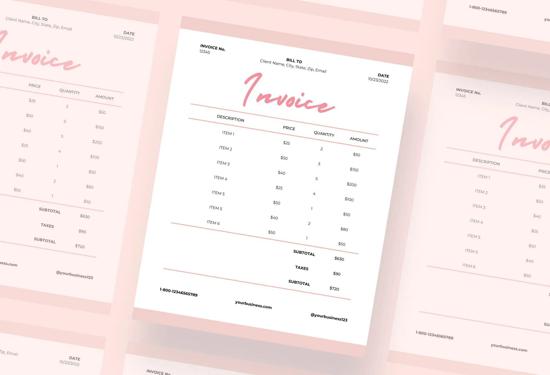 Spanish Pink Invoice Canva Template Printable and Editable