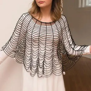 Spider Web Round Poncho - Black - One Size