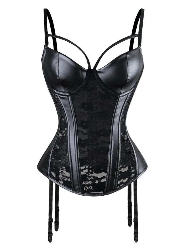 Steampunk Gothic Lace Corset Bustier Faux Leather Bra Lingerie