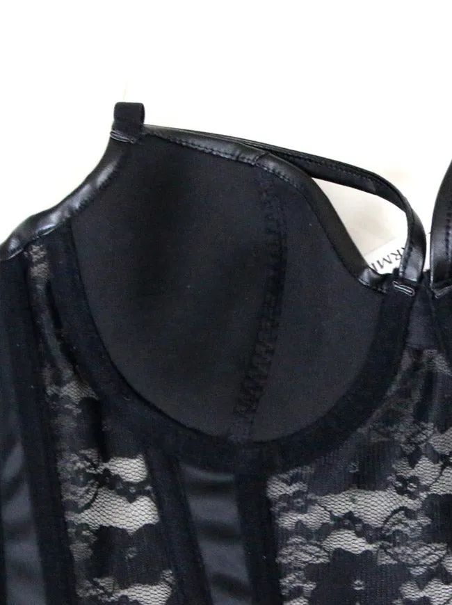 Steampunk Gothic Lace Corset Bustier Faux Leather Bra Lingerie