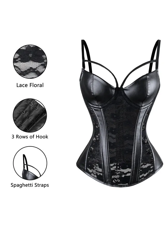 Steampunk Gothic Lace Corset Bustier Faux Leather Bra Lingerie
