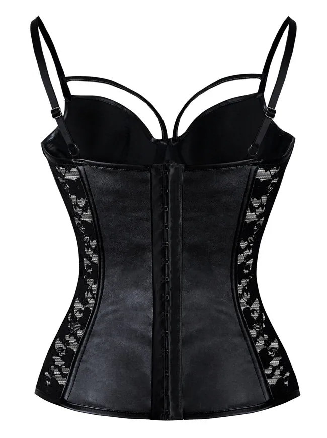 Steampunk Gothic Lace Corset Bustier Faux Leather Bra Lingerie