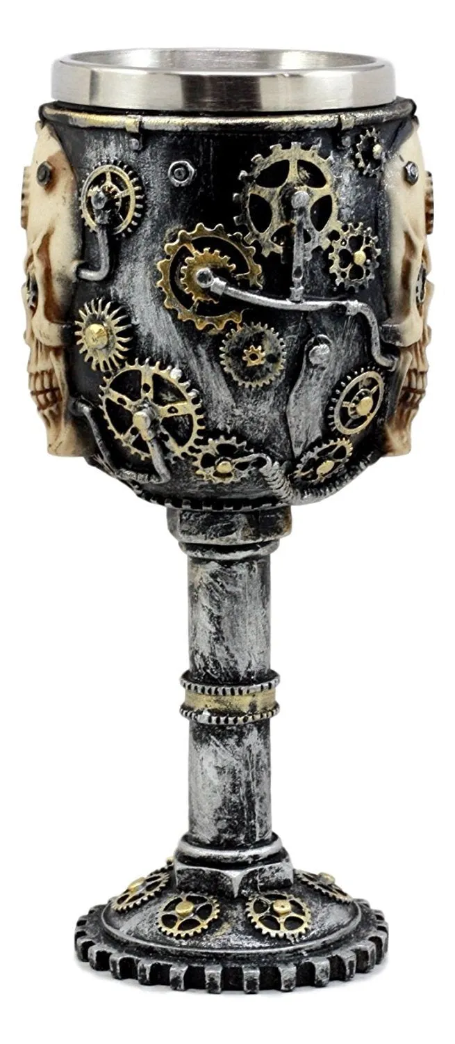 Steampunk Silver Skull Goblet