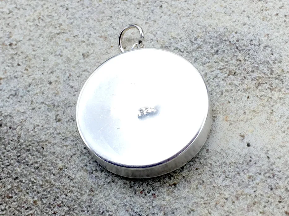 Sterling silver 25mm Round Pendant with Shell, Shells, sea Plant Sand, Sea glass, Star fish, LBI, Harvey Cedars, New Jersey shore, tide pool, starfish, alcohol ink art,  beach comber