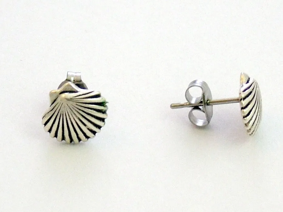 Sterling Silver & Surgical Steel seashell stud earrings-shell, sea, shells,beach