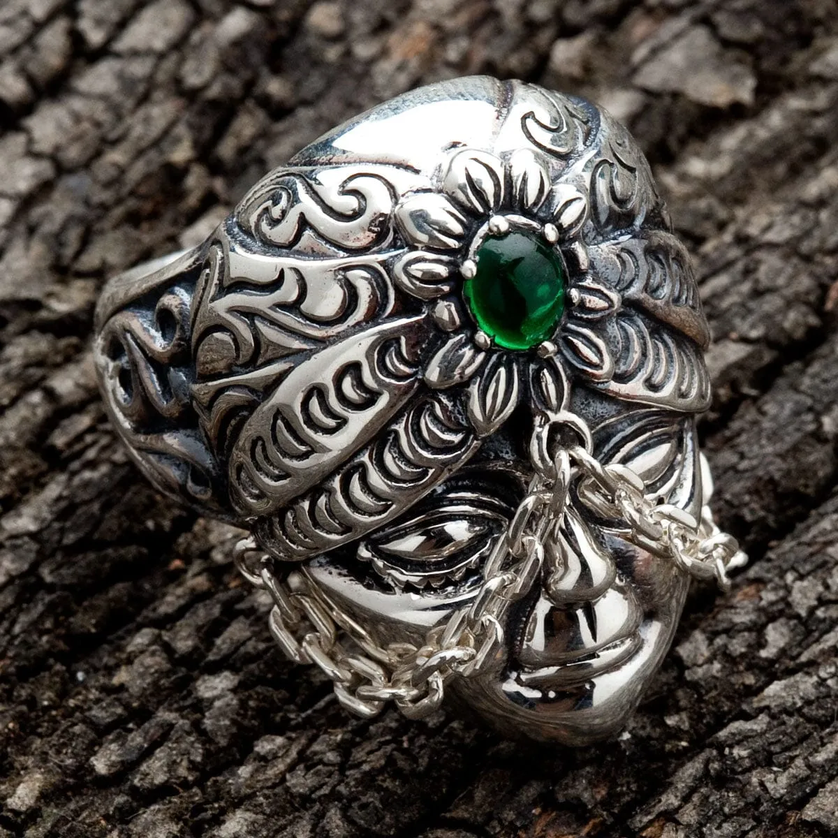Sterling Silver Maharaja Face Gothic Ring