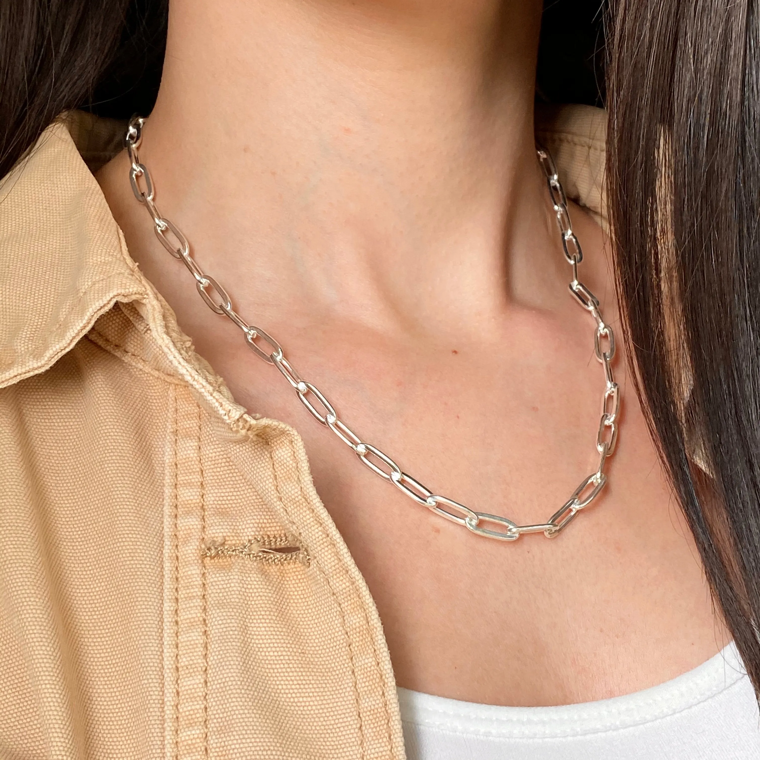 Sterling Silver Polished Open Paper Clip Chain Link Necklace 5.6mm