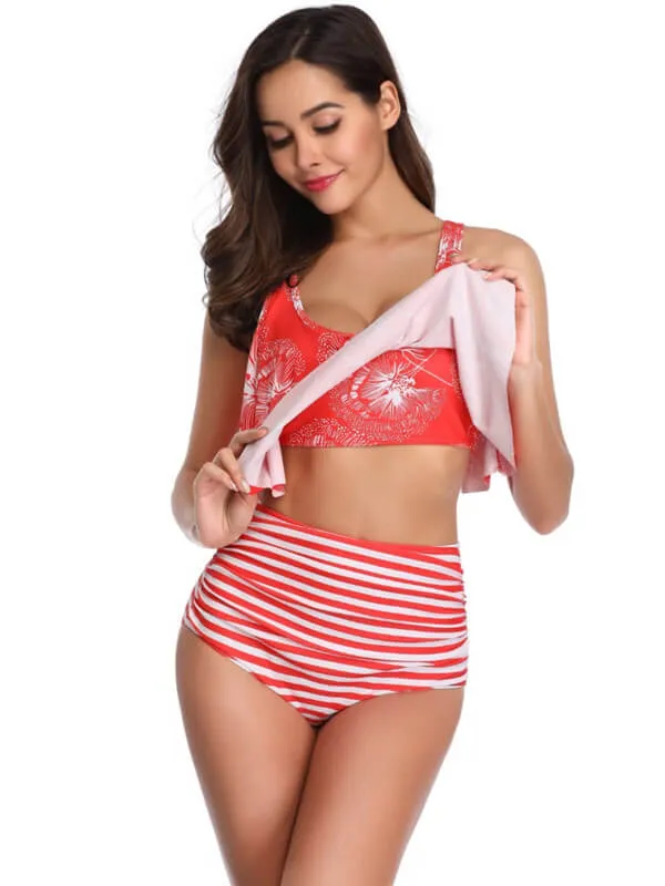 Striped High Waist Tankini